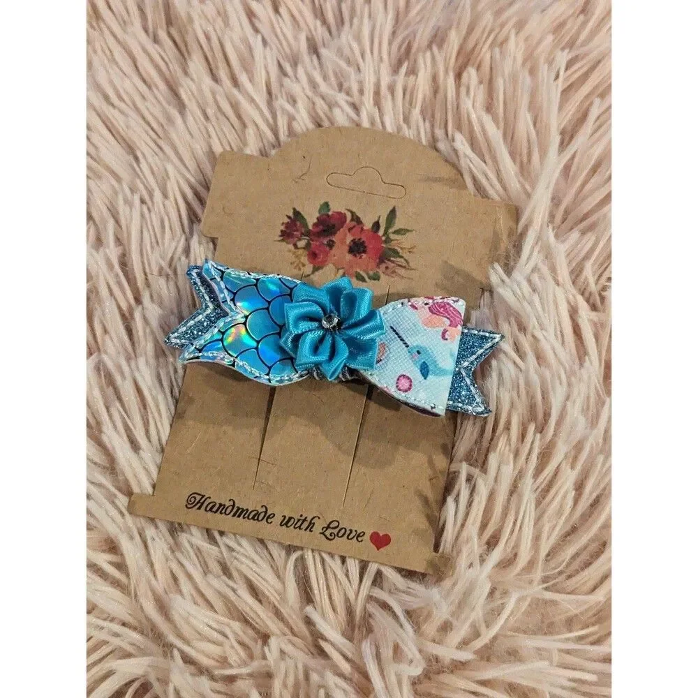 Adorable! Narwhal shimmery glittery mermaid hair bow